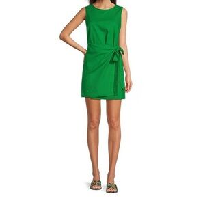 Alex Marie Bright Green Linen Sleeveless Tie-Waist Mini Dress